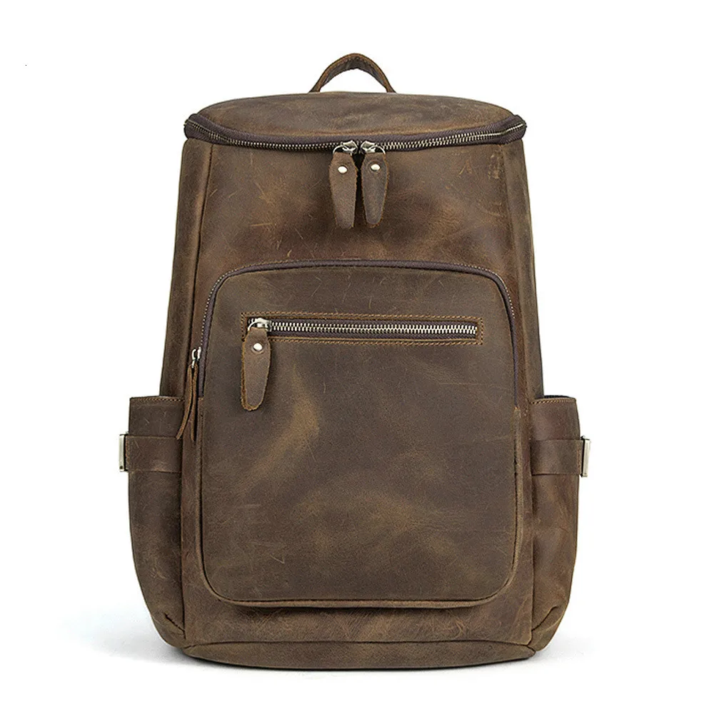 100% Cow Genuine Leather Men Backpacks Real Natural Leather Student Backpack Boy Luxury Brand Large Fashion Computer Laptop Bag