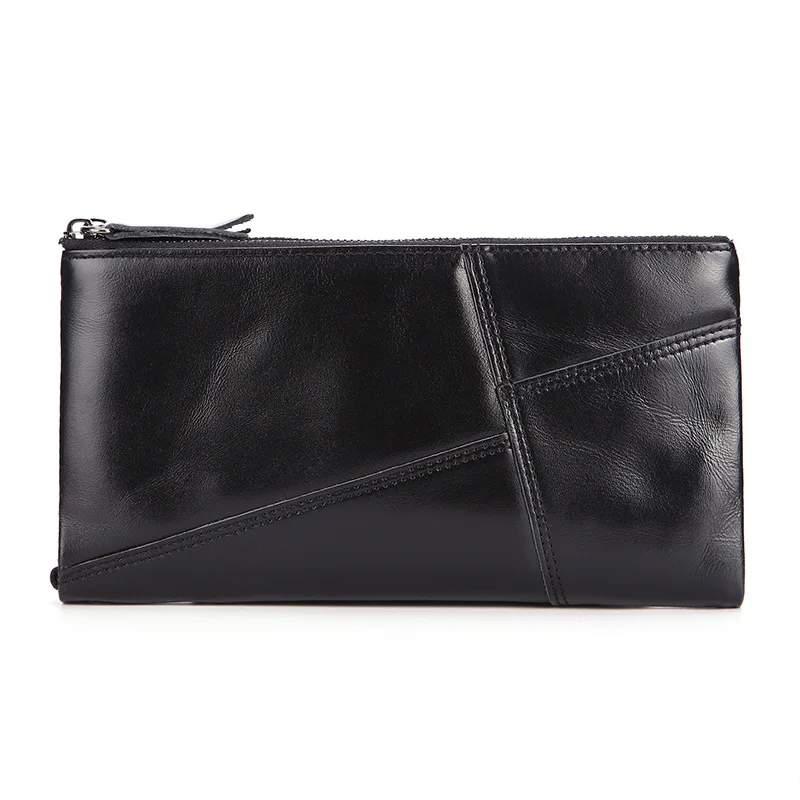 

Men's OL Business Mobile Phone Wallet Cowhide Leather Double Zipper Wristband Clutch Bag Men Purse Passport Bill Cards Wallets