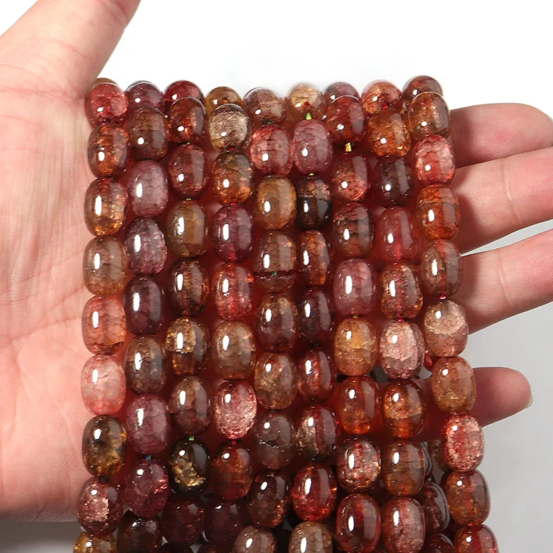 

Beadtales 28pcs/lot Hole Glass Red Coffee Mix Floral Beads Bucket Shape Loose Beads For Jewelry Making Necklace Bracelet DIY