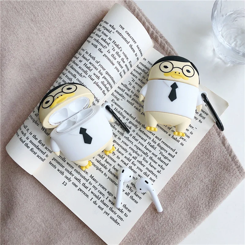 

3D Korea Cute Cartoon Necktie Duck Case For Airpods Pro Wireless Bluetooth Earphone Case For Airpod 1 2 Box Cover Funda Coque