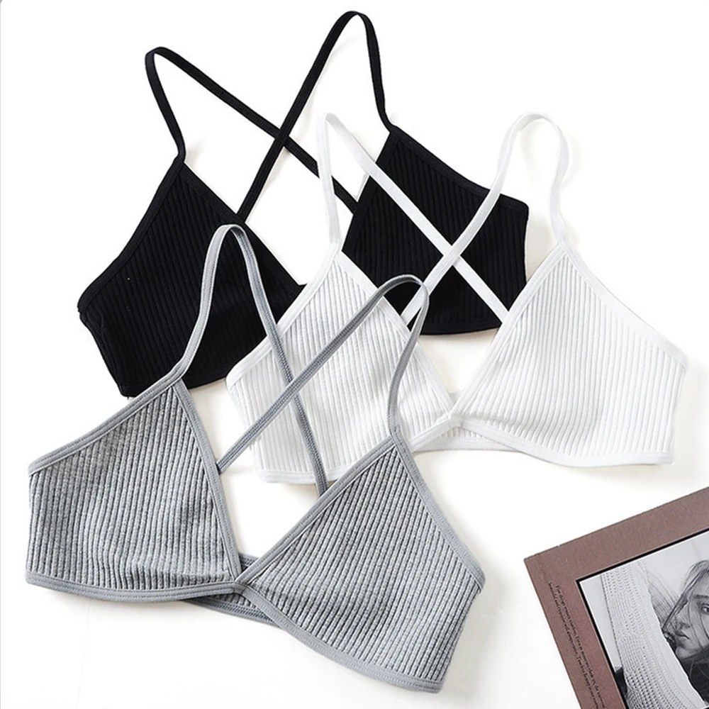 

Comfort Cotton Bras For Women Thin French Style Bralette Sexy Deep V Triangle Cup Cross Beauty Back Bra Small size