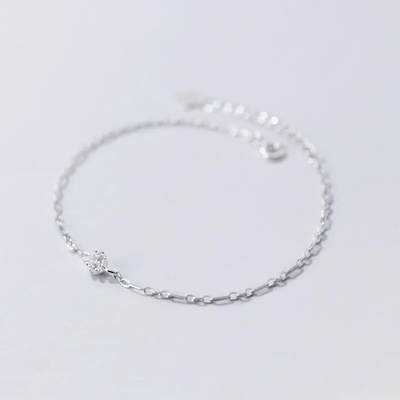 

100% Real 925 Sterling Silver Single Zircon Ankle Bracelets Simple Chain Anklet Foot Chains for Women Girls Summer Jewelry