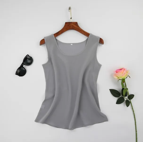 Женская майка из чистого шелка, блузка, рубашка, жилет без рукавов, L, XL, 2XL, JN006