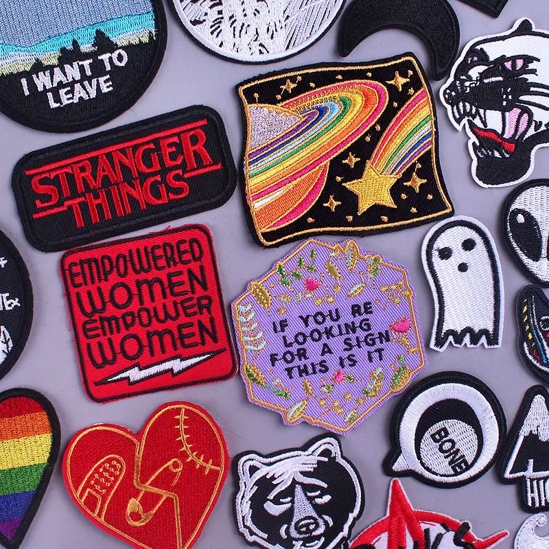 

Space Letter Patches On Clothes Stranger Things Clothing Stickers Punk Applique Embroidery Fusible Patch Stripes For Jackets