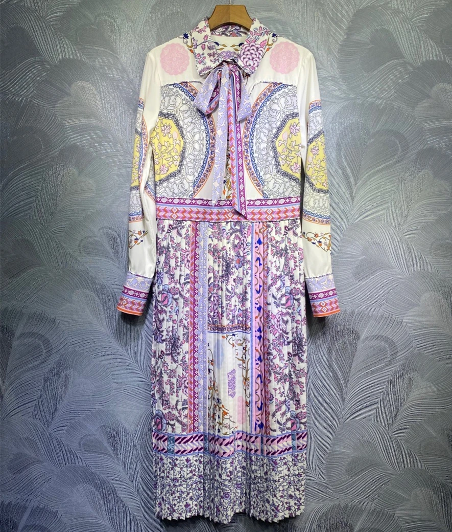 

Весна 2021 взлетно-посадочной полосы Женская обувь на каждый день с цветочным принтом, с длинными рукавами в винтажном стиле; Платье B885