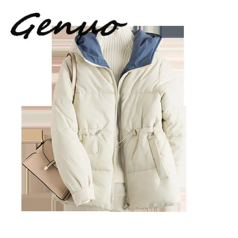 

Genuo 2019 New Full Zipper Parka Fashion Cotton-padded Jacket Hooded Warm Winter Jacket Women Solid Winter Coat