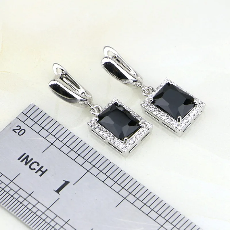 Наборы украшений из серебра 925 пробы с черным кубическим цирконием и белым для