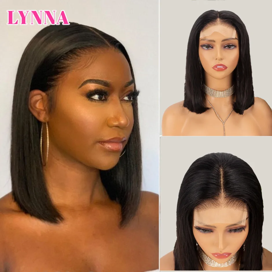 Blunt Cut Bob Wig Brazilian Lace Front Human Hair Wigs Straight Bob Wig For Women Remy 4X4 Lace Closure Bob Wigs With Baby Hair