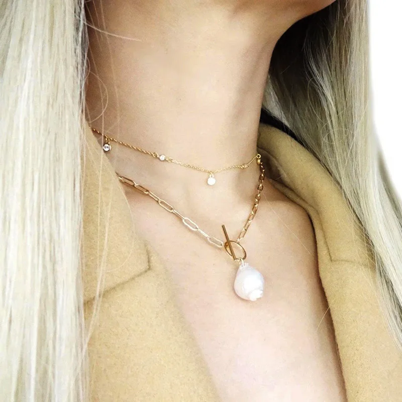 

2021 New Women Vintage Necklace Irregular Pearl Pendant Necklace Creative Round Clasp Choker Female All-Match Style Neck Jewelry