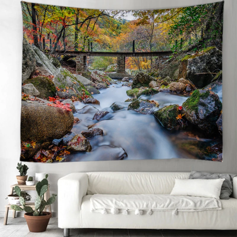 

Beautiful Forest Creek Background Tapestry Bohemian Hippie Style Wall Hanging Living Room Study Room Decoration Big Blanket
