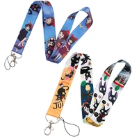 yl484 black cat anime lanyard keychain id badge holders mobile phone rope key lanyard neck straps key rings accessories