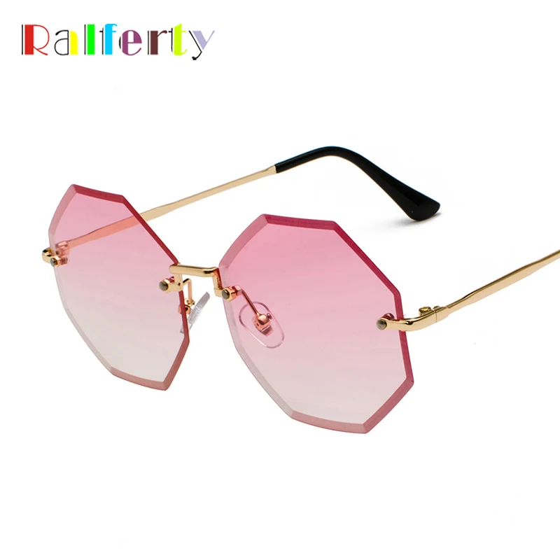 

Ralferty Luxury Sunglass Women Pink Polygon Rimless Sunglasses Women'S Oversized Luxury Brand Sun Glasses Zonnebril Dames J3372