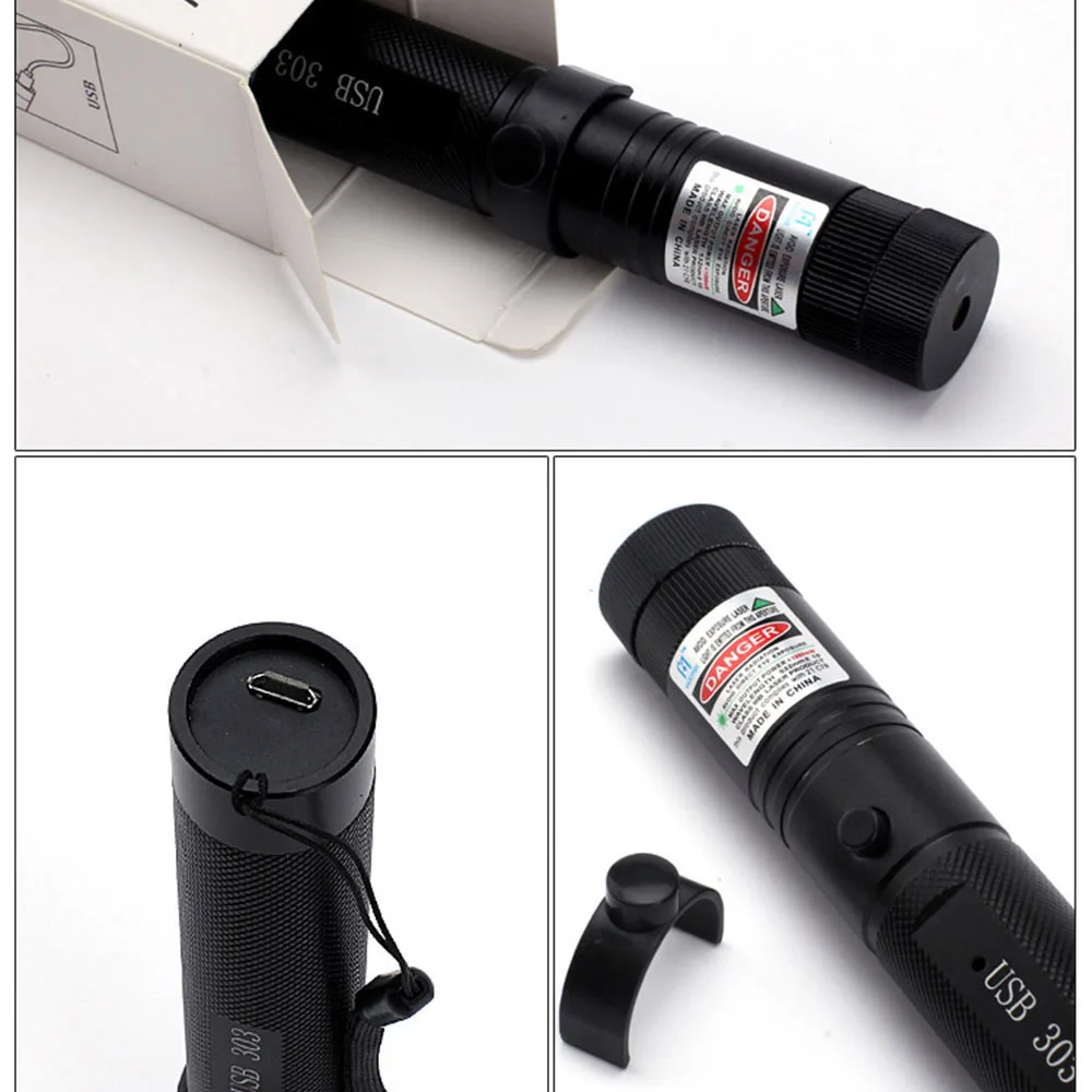 Мощная зеленая лазерная указка с USB-зарядкой красной точкой 303 лазер 5 милливатт