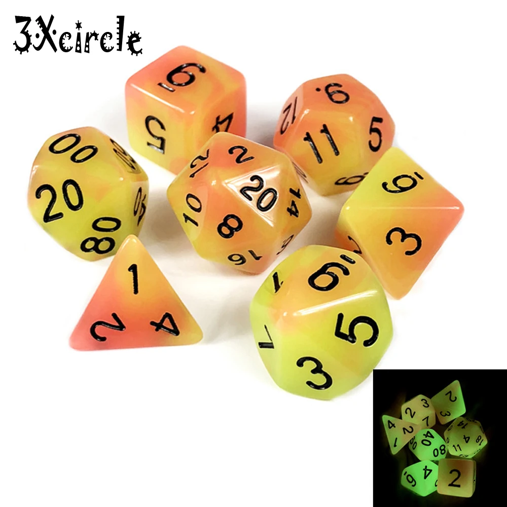 

Новое поступление! 7 шт./компл. Светящиеся в темноте разноцветные кости D4 D6 D8 D10 D10 % D12 D20 для игры в ролевых игр DnD