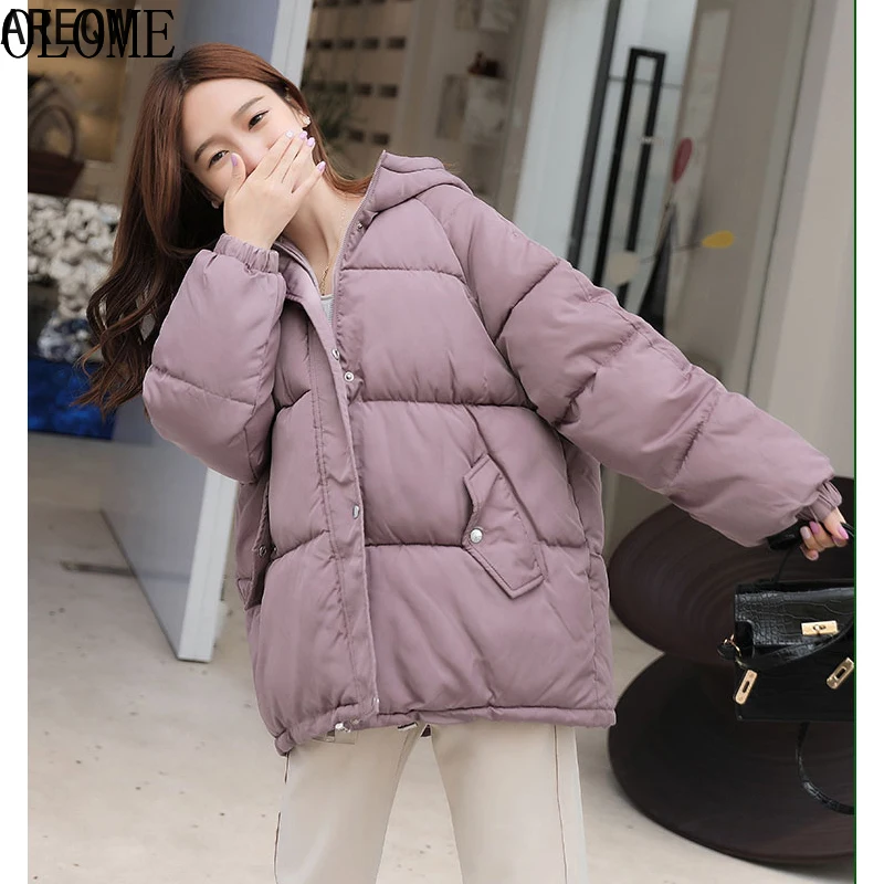 

OLOME New Short Winter Jacket Women Oversize Parka Coat Warm Thick Cotton Coat Loose Hooded Padded Women Winter Jacket