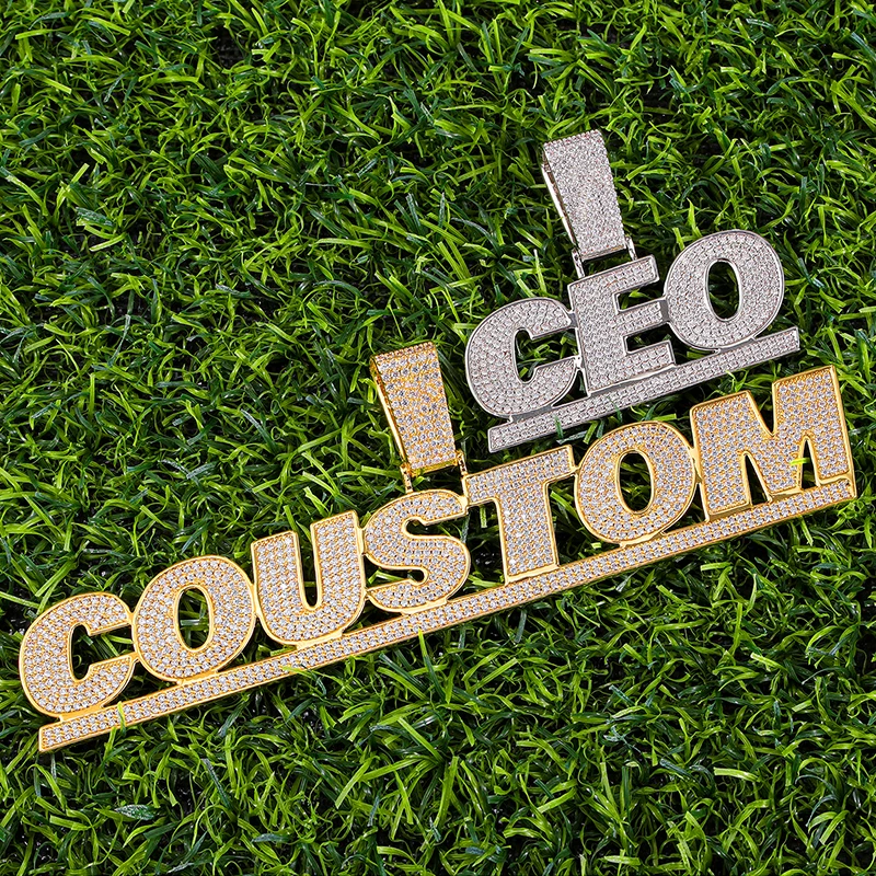 

US7 Custom City Font Name Iced Out Letters Pendants Necklaces Men's Charms Zircon Hip Hop Jewelry With Gold Silver Cuban Chain