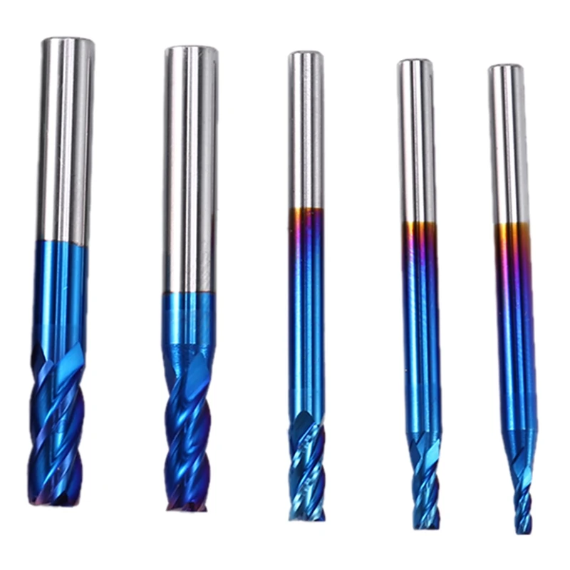 

8 Pcs Nano Blue Coated Tungsten Steel End Mills 4 Slot CNC Milling Cutter Milling Machine 50 Degree End Mills