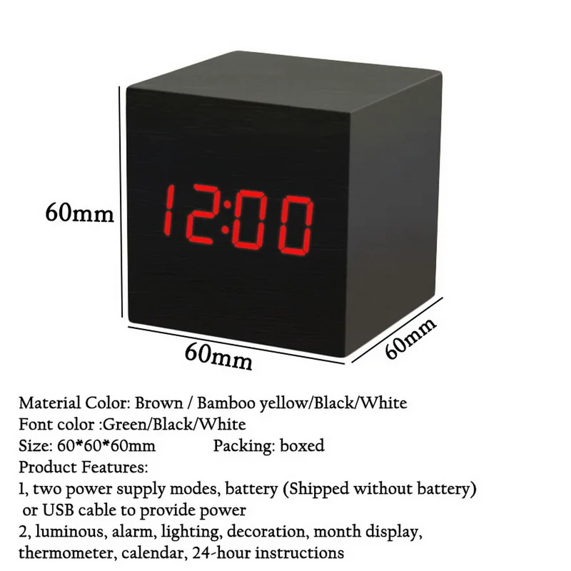 Antique Style Digital Wooden LED Alarm Clock Voice Control Snooze Timer Lunimous Display for Bedroom Office Desktop Table Decor | Дом и сад