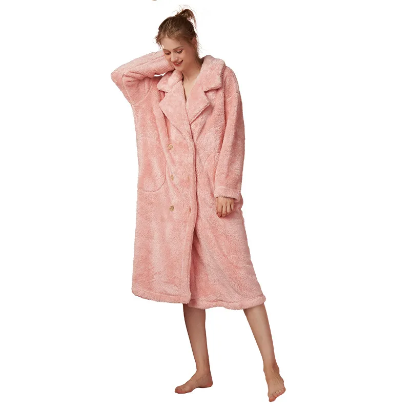 Coral Velvet Nightgown Women's Autumn and Winter New Solid Color Flannel Women's Nightgown Home Wear Sleep Tops Flannel Bathrobe