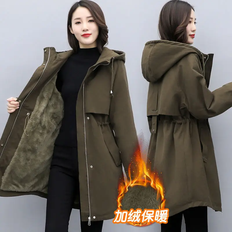 

2021 Winter New Korean Version Of the Young And Middle-aged Hooded Long-Sleeved Cardigan Thickened Warm Cotton Coat