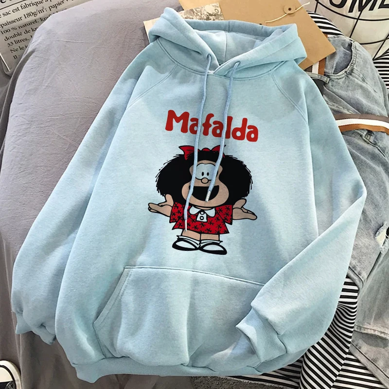 Mafalda Kawaii Cartoons Hoodies Women Spring Oversized Long Sleeve Mafalda Graphics Fashion Clothes Sweetshirts Blue Fall Tops