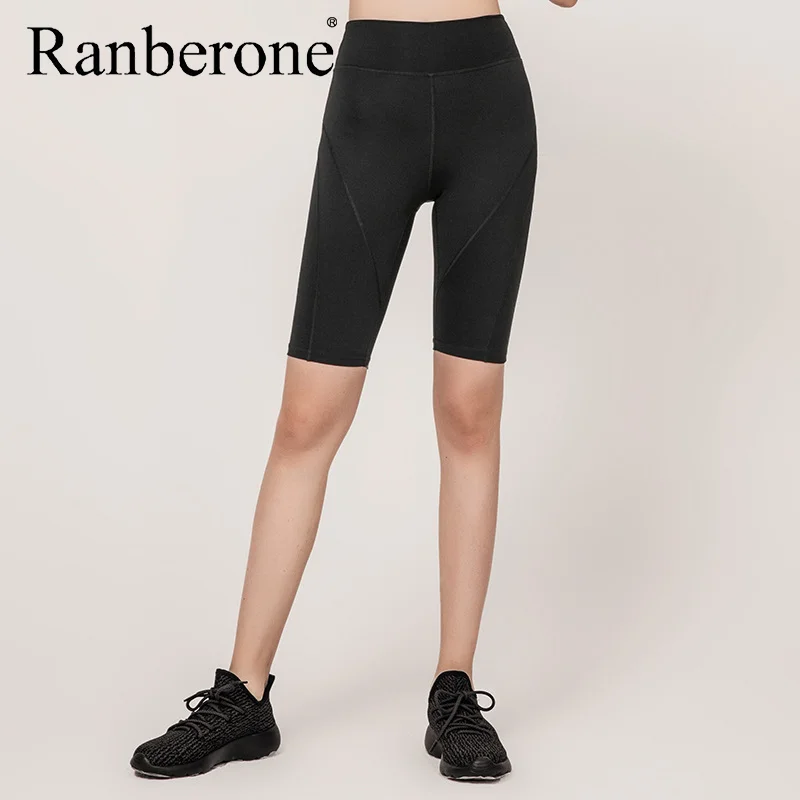 Ranberone Summer Women Yoga Shorts High Waist Seamless Hip-up Tight Elastic Long Sport Short Push Up Running Fitness Gym Clothes