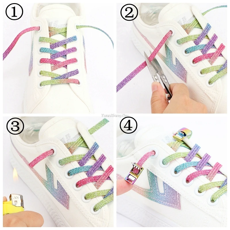 

New Rainbow Lock Magnetic Shoelaces Elastic No tie Shoe laces Sneakers Shoelace Kids Adult Lazy Laces One Size Fits All Shoes