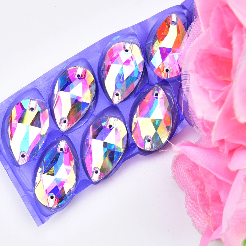 12-28 мм в форме слезы пришивные стразы стеклянные хрустальные швейные камни AB для