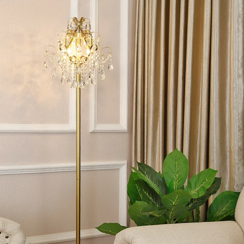 European style retro luxury LED crystal iron table lamp floor for living room study bedroom decoration lighting | Лампы и освещение