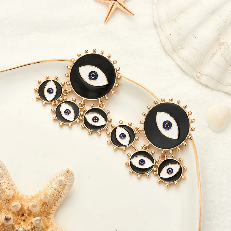 2019 New Fashion Black Color Evil Eye Big Drop Earring For Women Punk Exaggerated Dripping Oil Enamel Earrings Jewelry | Украшения и