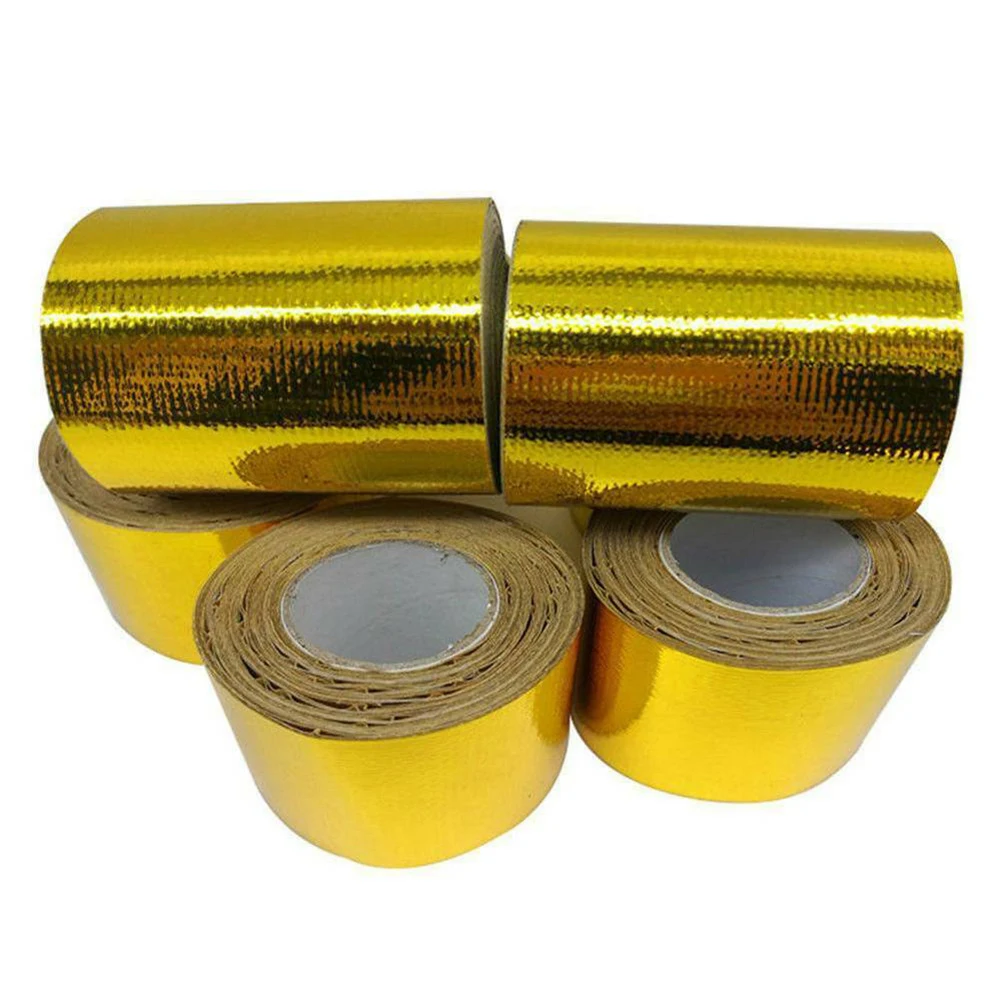 

A Gold 50mm 10M Thermal exhaust Tape Air Intake Heat Insulation Shield Wrap Reflective Heat Barrier Self Adhesive Engine