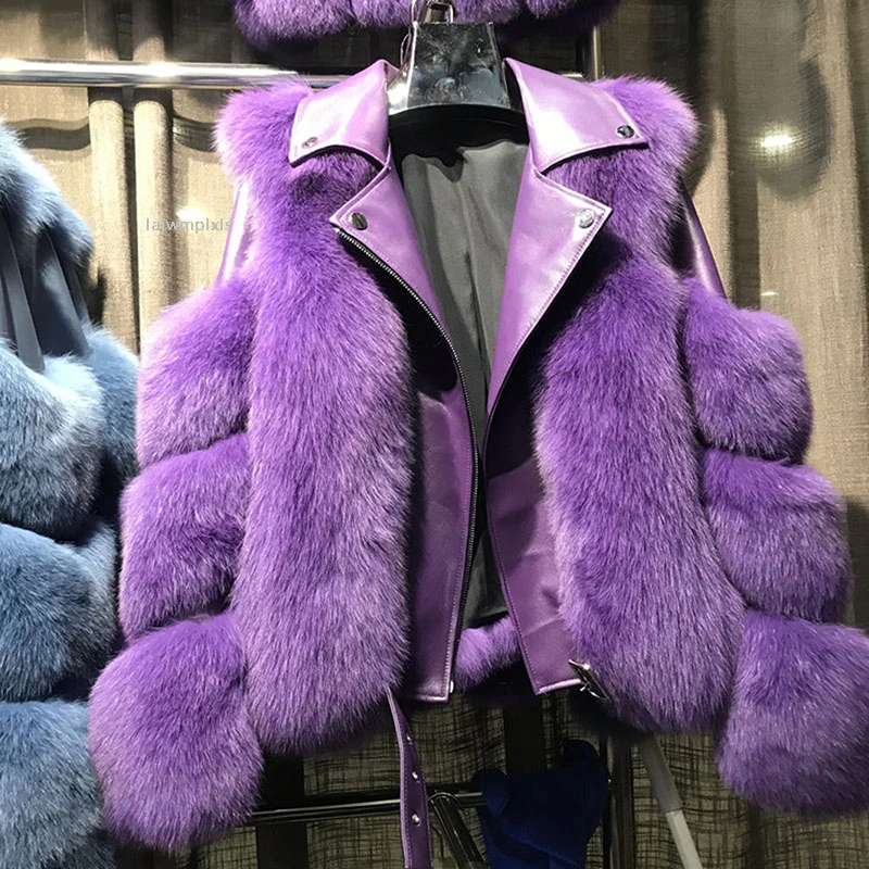 Куртка из натурального Лисьего меха 100% овечья шубка короткая натуральная кожа