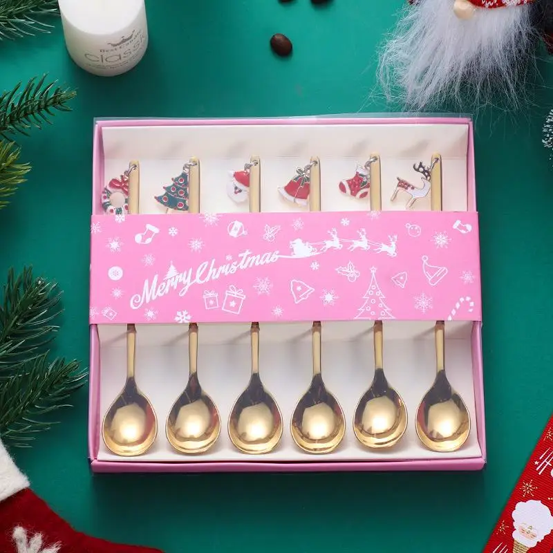 Золотая Серебряная Рождественская кофейная ложка и искусственная для