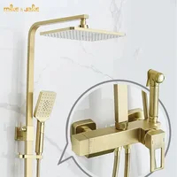 Light luxury copper bathroom brass gold shower rainfall set household plastic head shower head gold shower faucet