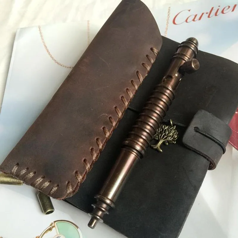 Handmade Gun Bolt Brass Pen Do-old  Drawing Processing Leather Pen Bag Tactical Writing Tool Self Defense EDC