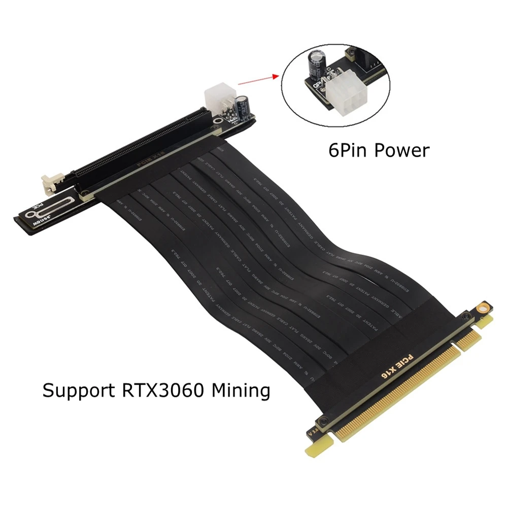 

ETH Mining PCI-E X16 to 16X Male to Female Riser Extension Cable with 6Pin Power Supply for RTX 3060 X99 Server CPU Motherboard