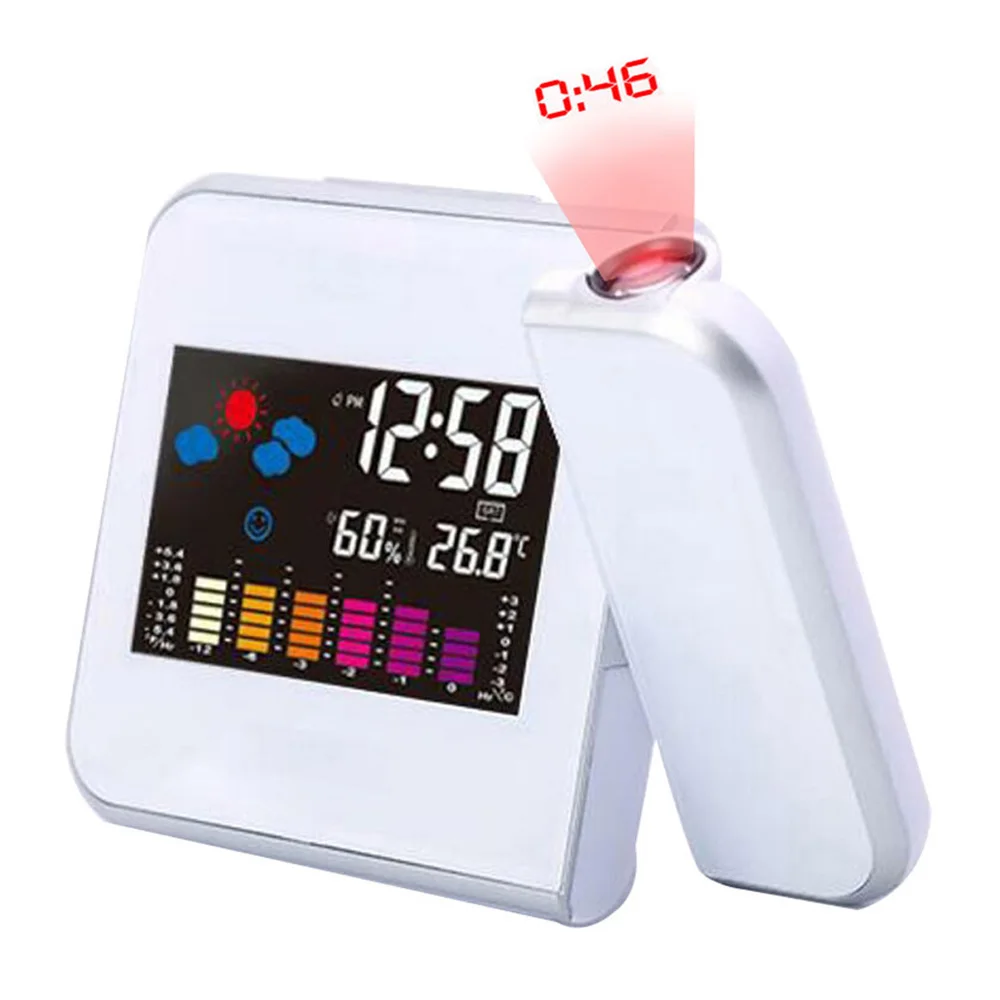 

LED Digital Projection Alarm Clock Temperature Thermometer Desk Time Date Display Projector Calendar USB Charger Table Led Clock