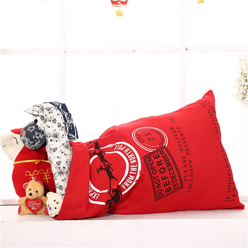 

New 1PC Gift Bag Christmas Red Drawstring Canvas Santa Sack Rustic Vintage Christmas Stocking Bags Decoration Elk Head Gift Bag