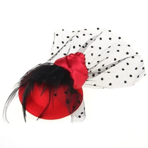 Перо мини топ шляпа Роза сетки горошек заколка для волос вуаль Вуалетка свадьба