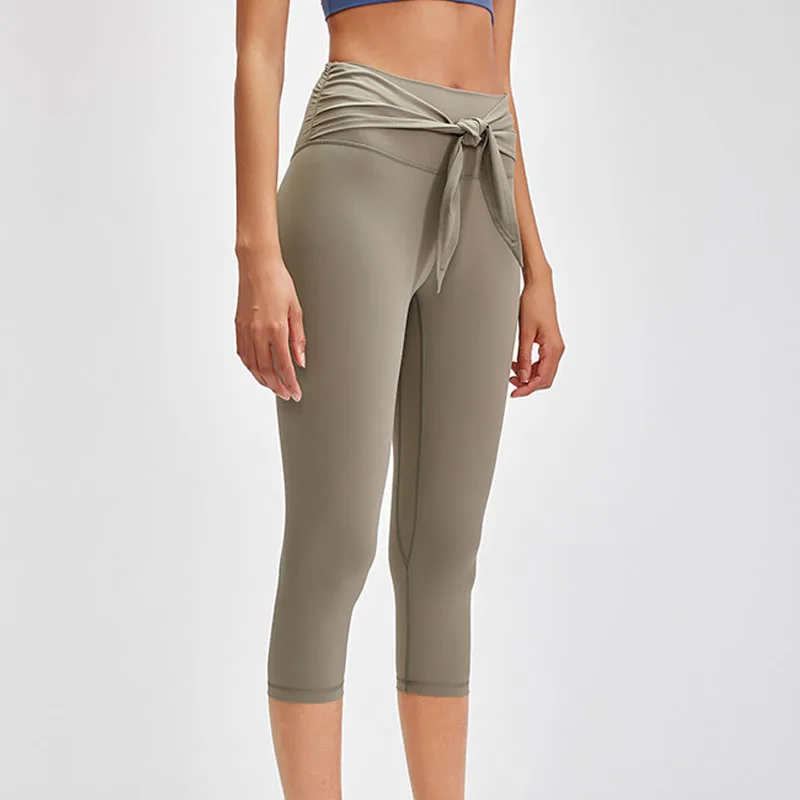 

Anti-sweat Nylon Yoga Pants Sports Running Sportswear Stretchy Fitness Leggings Gym Calf-length Pants Yoga Pants With Pocket 182