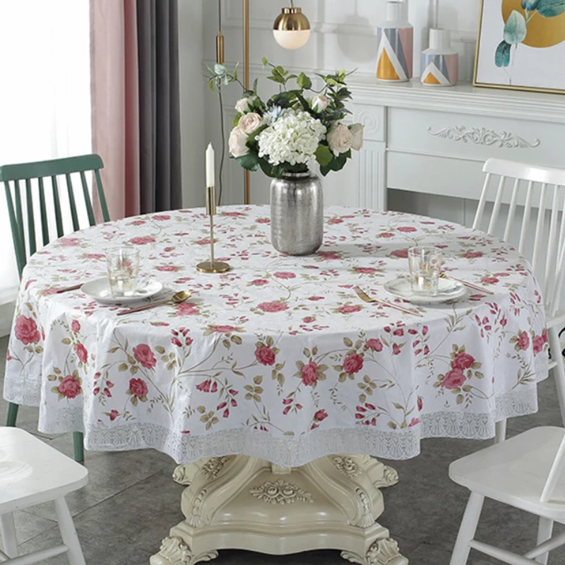 pvc lace tablecloth waterproof oil proof round table cloth printed home dining table cover for wedding party decor free global shipping