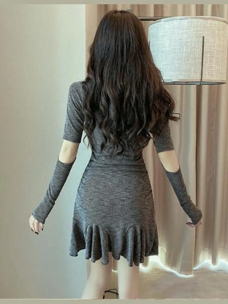 

Ruffled Mini Dress Hot Sales Autumn Fall Cute Sweet Girls Winter Basic Wear Lovely Feminine Vestidos 2021