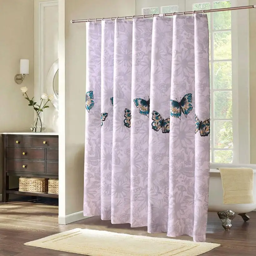 

5 Butterfly Bath Curtains Shower Curtain Bathroom Waterproof Cortina 100% Polyester Bathing Cover With Hooks
