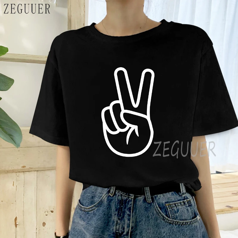 Женская свободная футболка с коротким рукавом и принтом в виде знака мира