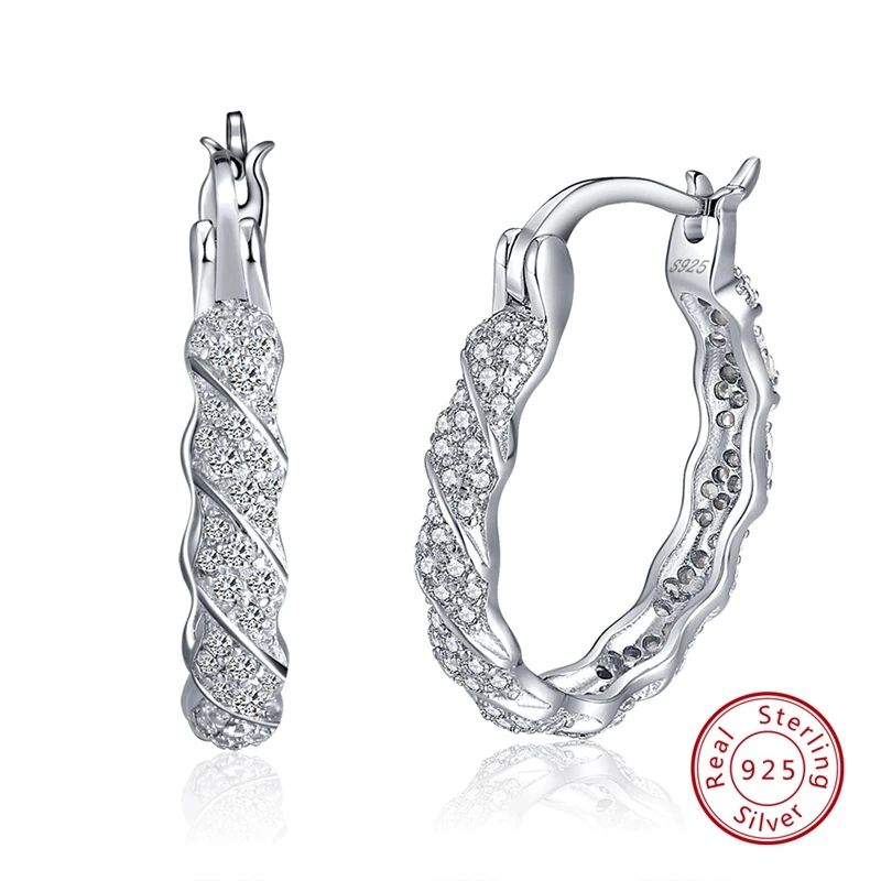 ORSA JEWELS Аутентичные 925 пробы серебряные серьги-кольца для женщин AAA кубический циркон круглые серьги модные ювелирные изделия подарок SE81 - Цвет камня: SE81