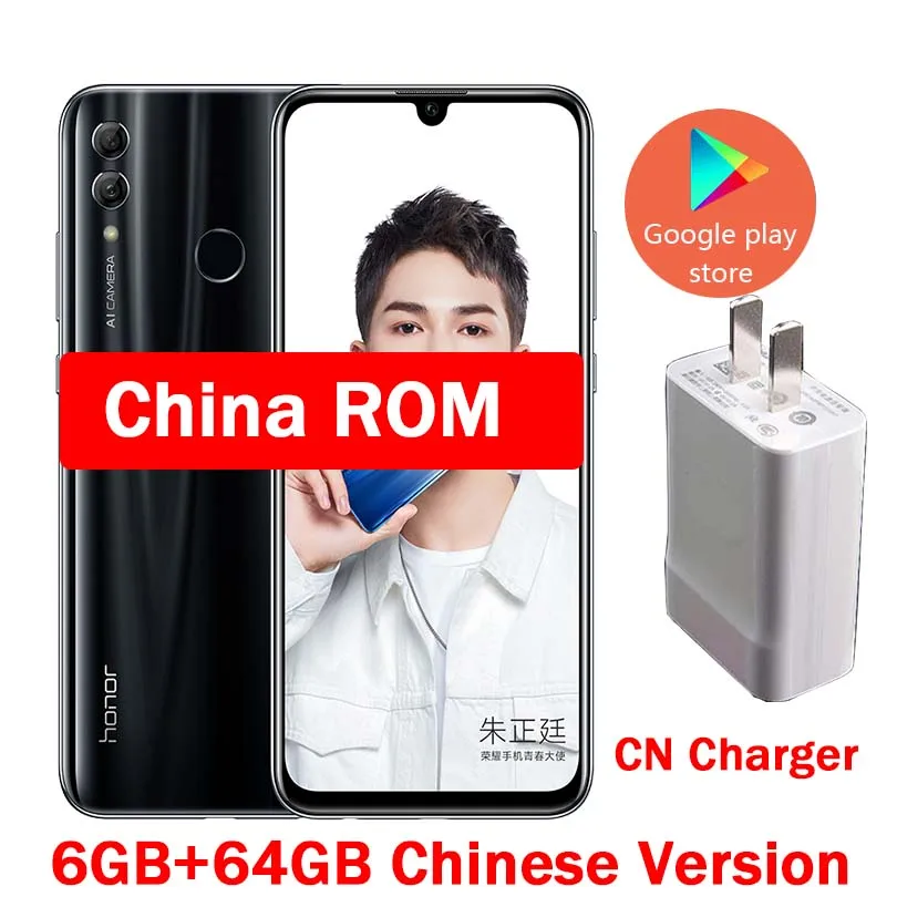 CN 6G 64G black Honor 10 Lite, 4G, мобильный телефон, Android 9,0, 6,21 дюйма, FHD, 2340X1080, двойной шрифт, задняя камера 24 МП, AI камера, отпечаток пальца, 710, Восьмиядерный - Цвет: CN 6G 64G black