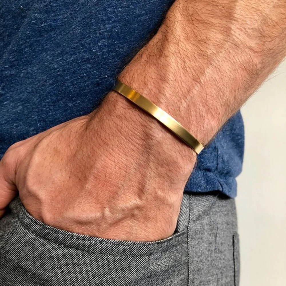Мужские браслеты-манжеты с гравировкой золотистые браслеты браслет из