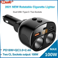 kdsafe car charger cigarette lighter rotatable pd18w qc3 0 2 4a usbfast charger splitter adapter socket for phone tablet dvr mp3