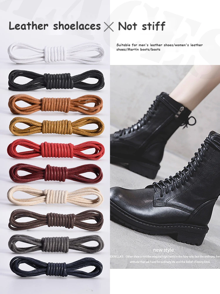 

Cotton Waxed Shoelaces Round Oxford Shoe laces Boots Laces Waterproof Leather Shoelace Length 60/80/100/120/140/180cm 1Pair
