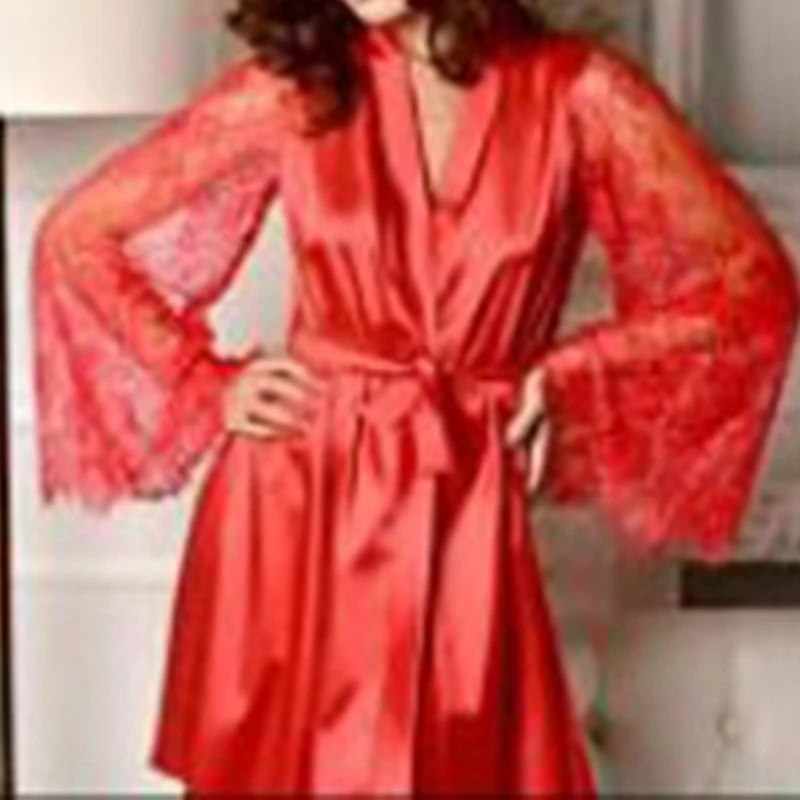 

New Sexy Lingerie Silk Lace Black Kimono Intimate Sleepwear Robe Night Gown Loose Female Bathrobes M-XL 2021